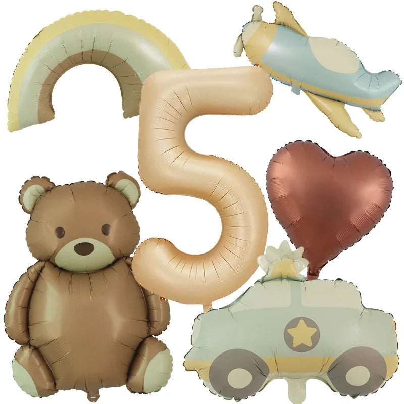 6pc Bear Balloon Rainbow Foil Inflated Mylar Bday Balloons Brown Bears Party Favors Decorations Party Supplies Helium Large Ball