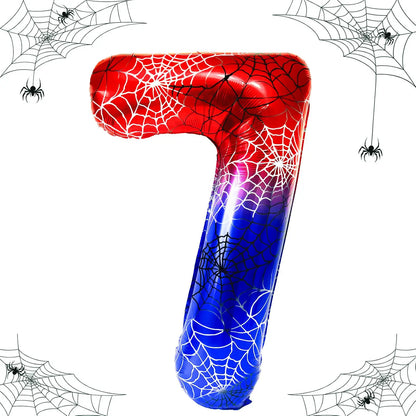 40 Inch Spider Theme Number 0-9 Foil Balloon Large Mylar for Kid Boy Movie Lover Birthday Party Anniversary Decoration Supplies