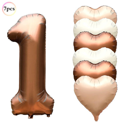 Ballon pour Anniversaire Brun Cuivré | Cœurs | Lot de 7 Pièces