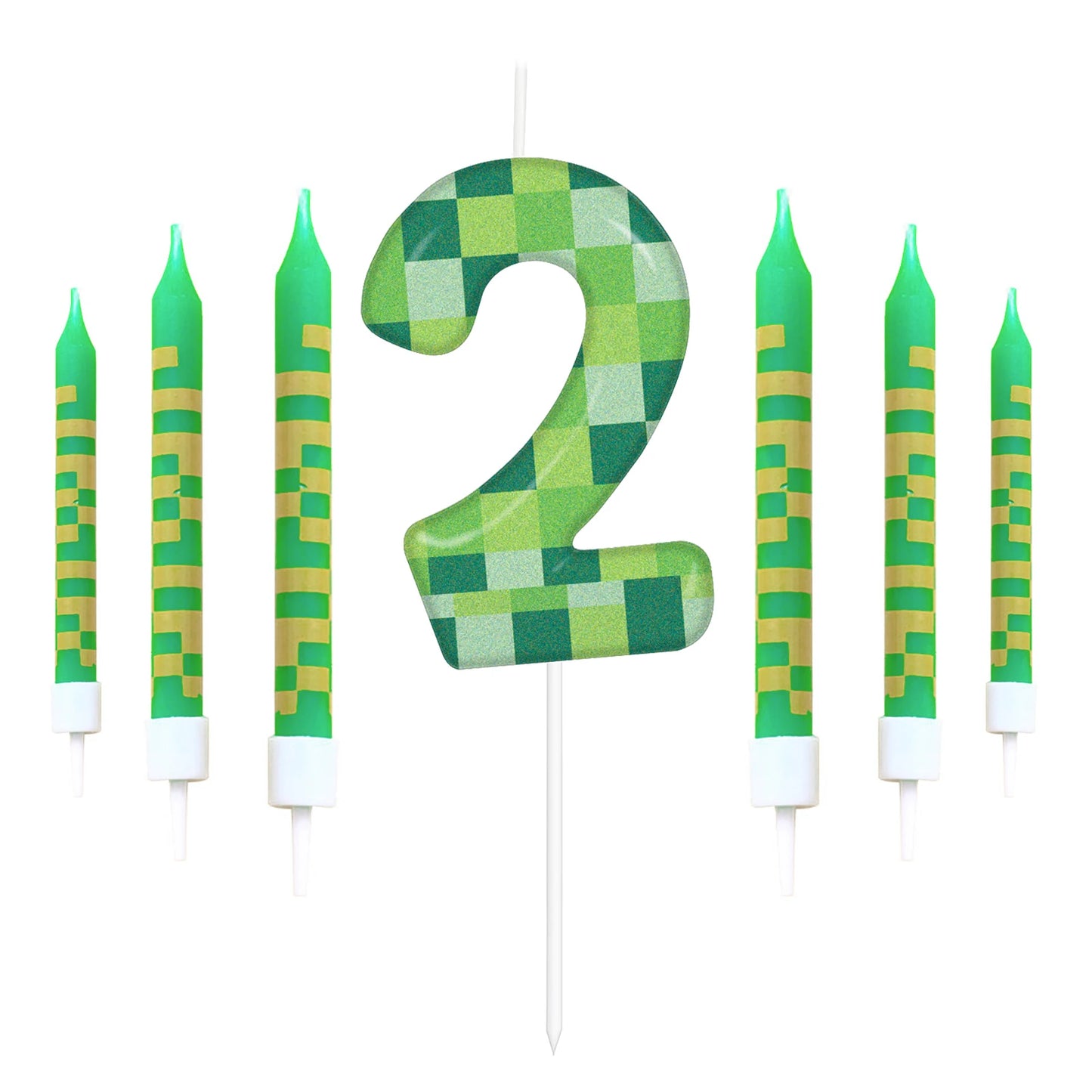 7pcs Green my world Candle Birthday Party Pixel Theme Birthday Party Video Game Party Decoration 0-9 Cake Top Digital Candles