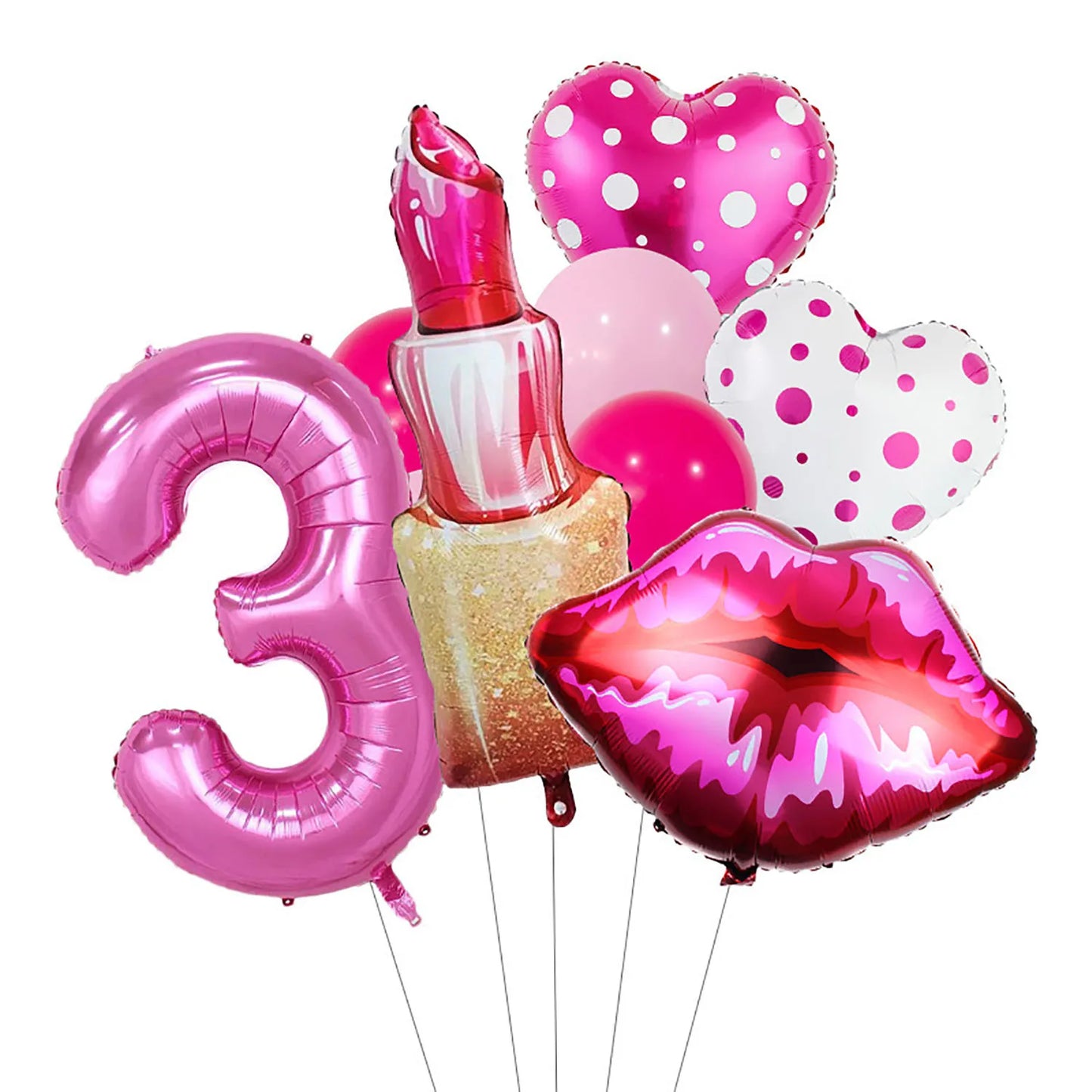 Lipstick Number Polka Dot Heart Aluminum Film Balloon 32inch Rose Red Number Suitable for Birthday Party Anniversary Decoration