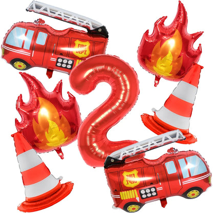 1Set Fire Truck Balloons Set Red 32Inch Number Balloon Flame Balloons For Baby Shower Firefighter Birthday Party Decoration
