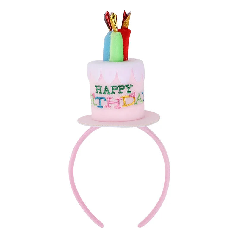 1Pc Cute Plush Happy Birthday Cake Headband With Colorful Candles Kids Birthday Party Photo Props Celebration Hair Accessories