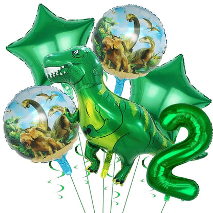 Dinosaur Balloons Happy Birthday Party Dinosaur Number Star Foil Balloons Kit Suitable for Decorating Jungle Parties Toys