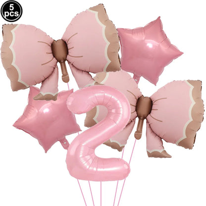 Ballon Chiffre Rose avec Nœuds | Lot de 5 Pièces