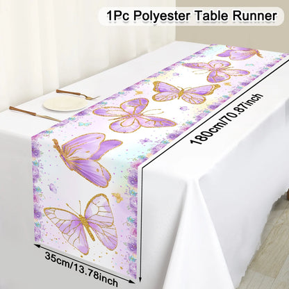 180x35cm Purple Butterfly Table Runner For Birthday Party Decor Wedding Birthday Party Supplies Home Holiday Table Decor