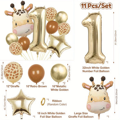 11pcs Cartoon Jungle Safari Animal Head Balloons Giraffe for Birthday Party Decor 40inch Platinum Digit Jungle Party Decor Gift
