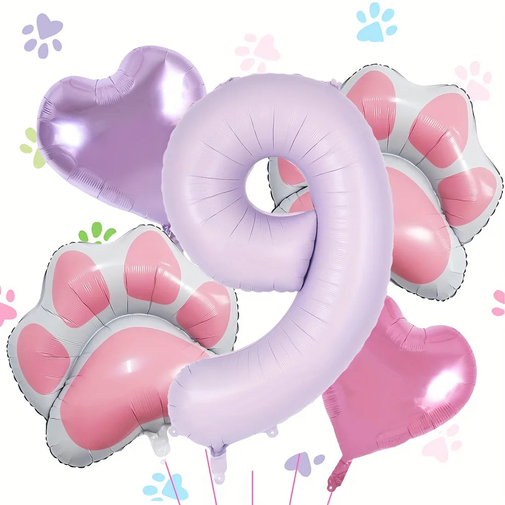 Ballons anniversaire | Patte de chat | Lot de 5 pièces