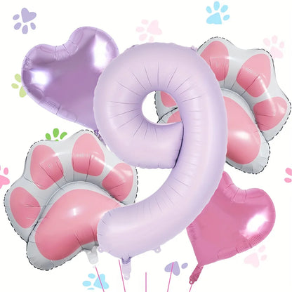 Ballons anniversaire | Patte de chat | Lot de 5 pièces