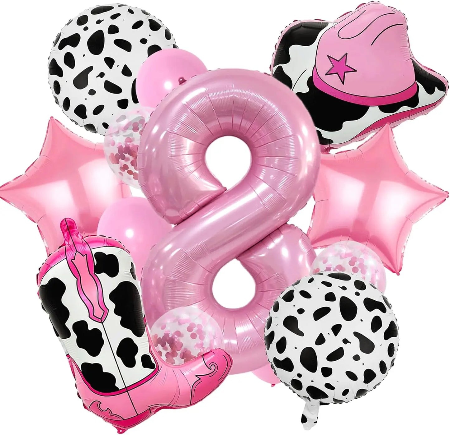 Pink Cowboy Boots & Hat Foil Balloons Set for Farm Birthday Decorations, Western Theme Party Supplies with Number Balloons