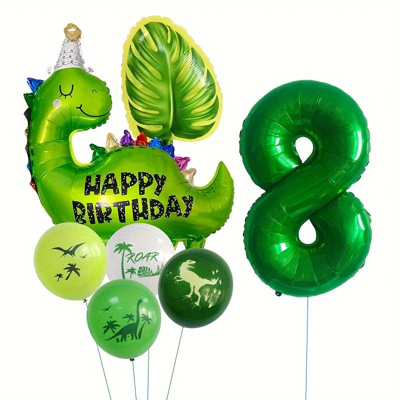 7pcs Happy Birthday Dinosaur Number Star Foil Balloons with Jurassic Theme Latex Balloon Children's Birthday Party Decorations
