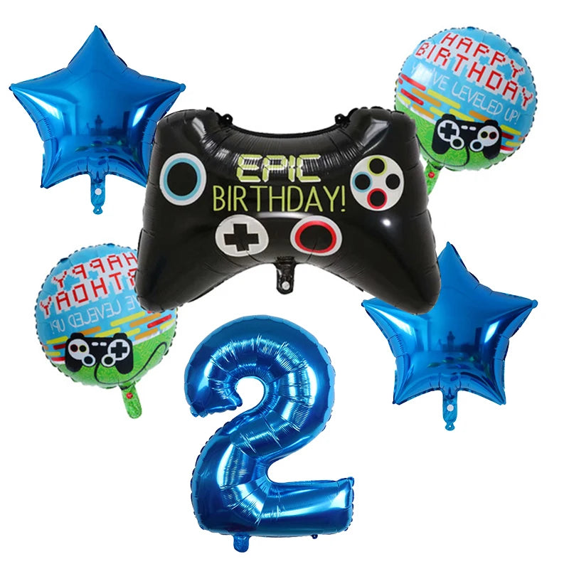 6Pcs Game Balloons Birthday Gamepad Foil Balloon Gaming Globos Number Balloon LAN Party Children's Boy Birthday Party Decoration