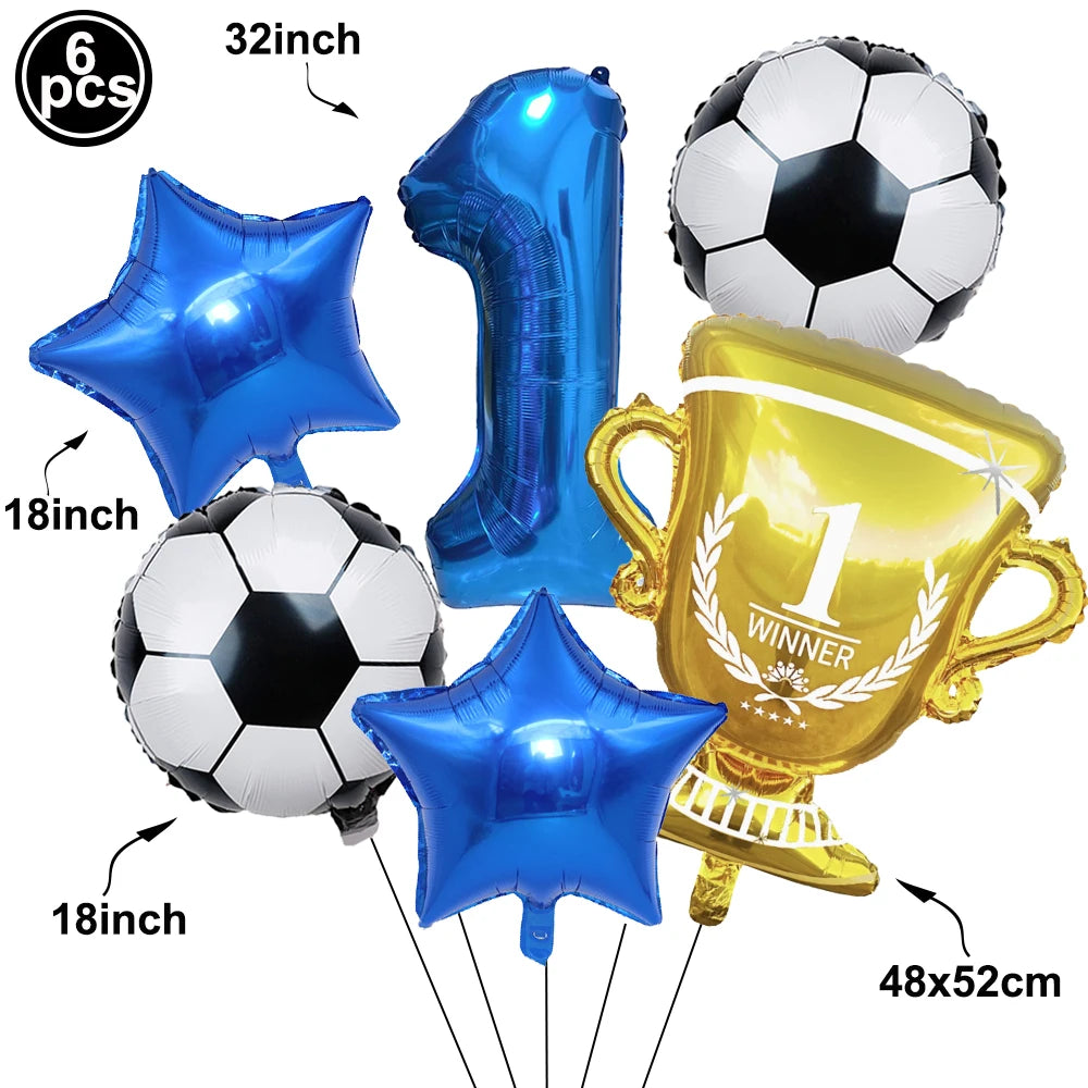 Soccer Birthday Decorations Soccer Ball Gold Trophy Red Blue Number Balloons Set Soccer Sports Theme Boy Birthday Party Decor