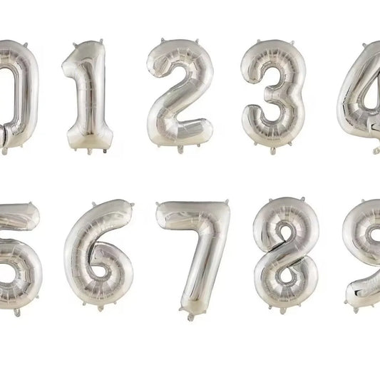 Ballon chiffre | Argent | 32 pouces | 0 à 9