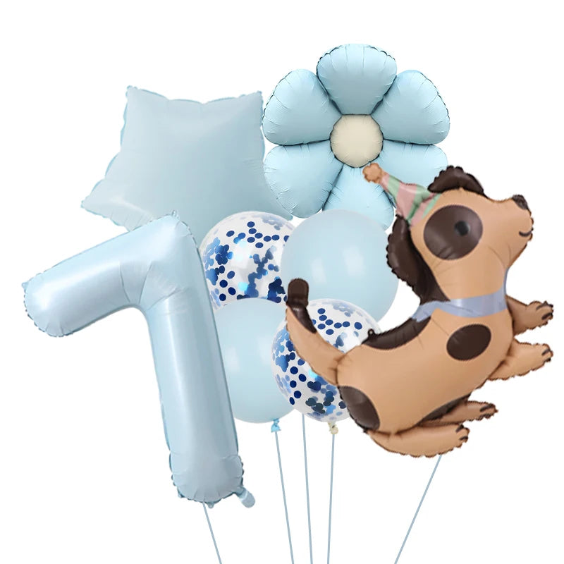 Ballon Anniversaire Chien Bleu | Lot de 8 Pièces