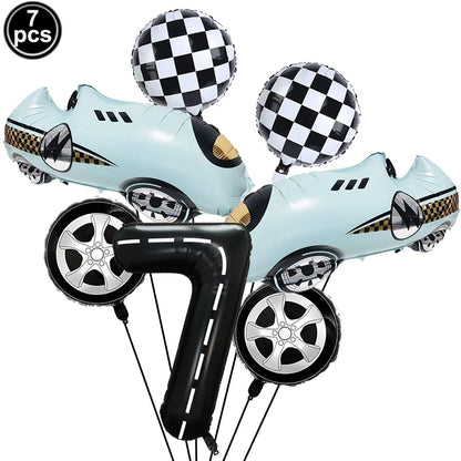 7 Pcs Race Car Birthday Balloons 40 Inch Racetrack Black Number 3 Balloon for 3st Birthday Race Car Theme Party Decor Supplies