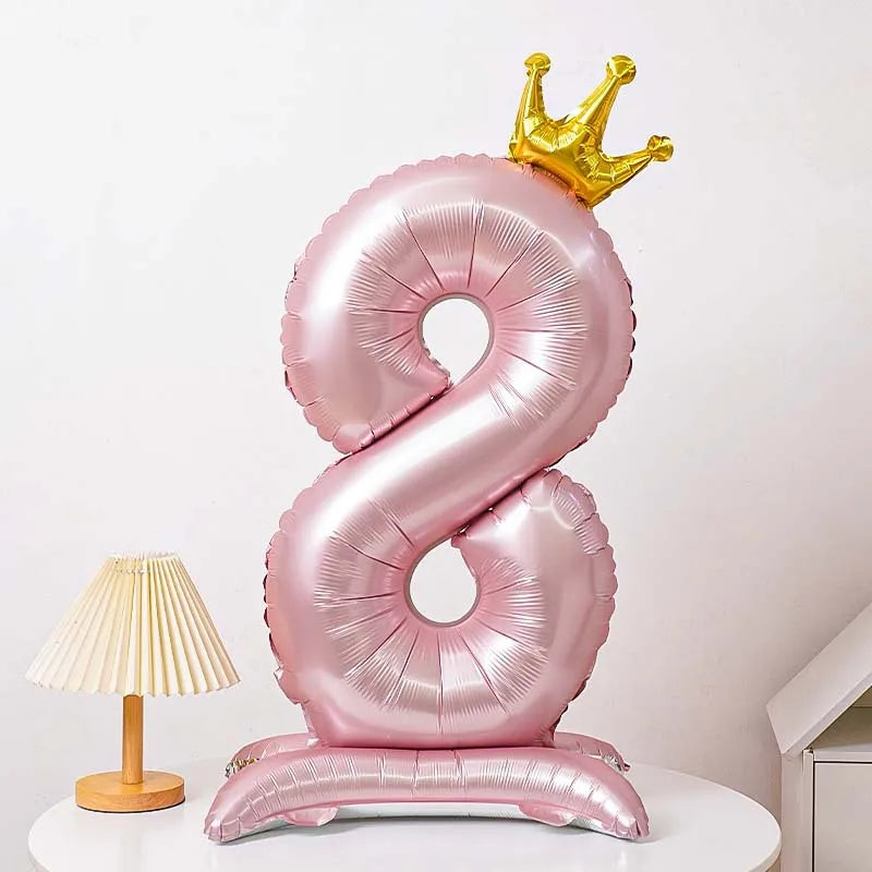 40-Inch Blue Standing Crown Digital Aluminum Film Pink Balloon Birthday Photo Decoration Balloon