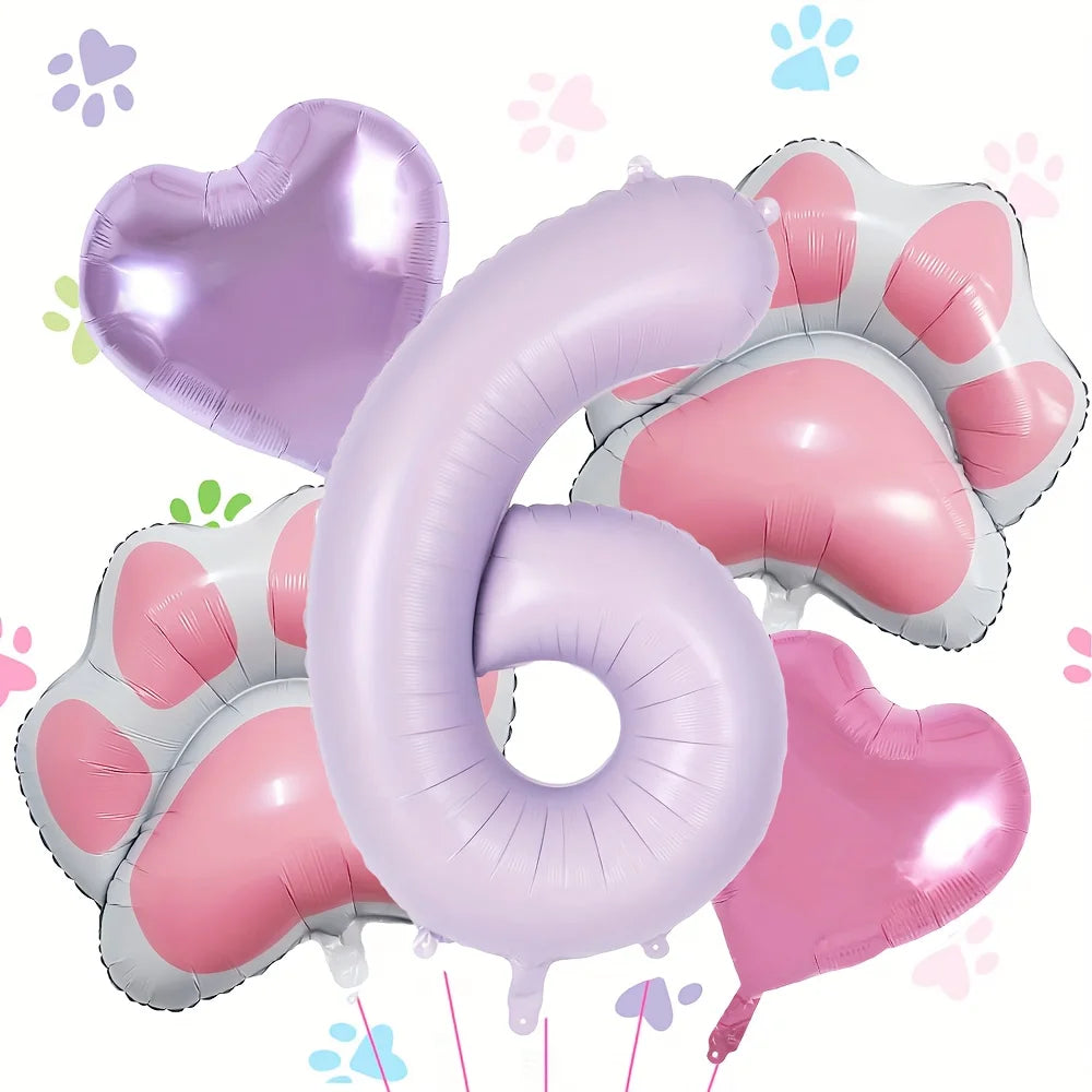 Ballons anniversaire | Patte de chat | Lot de 5 pièces