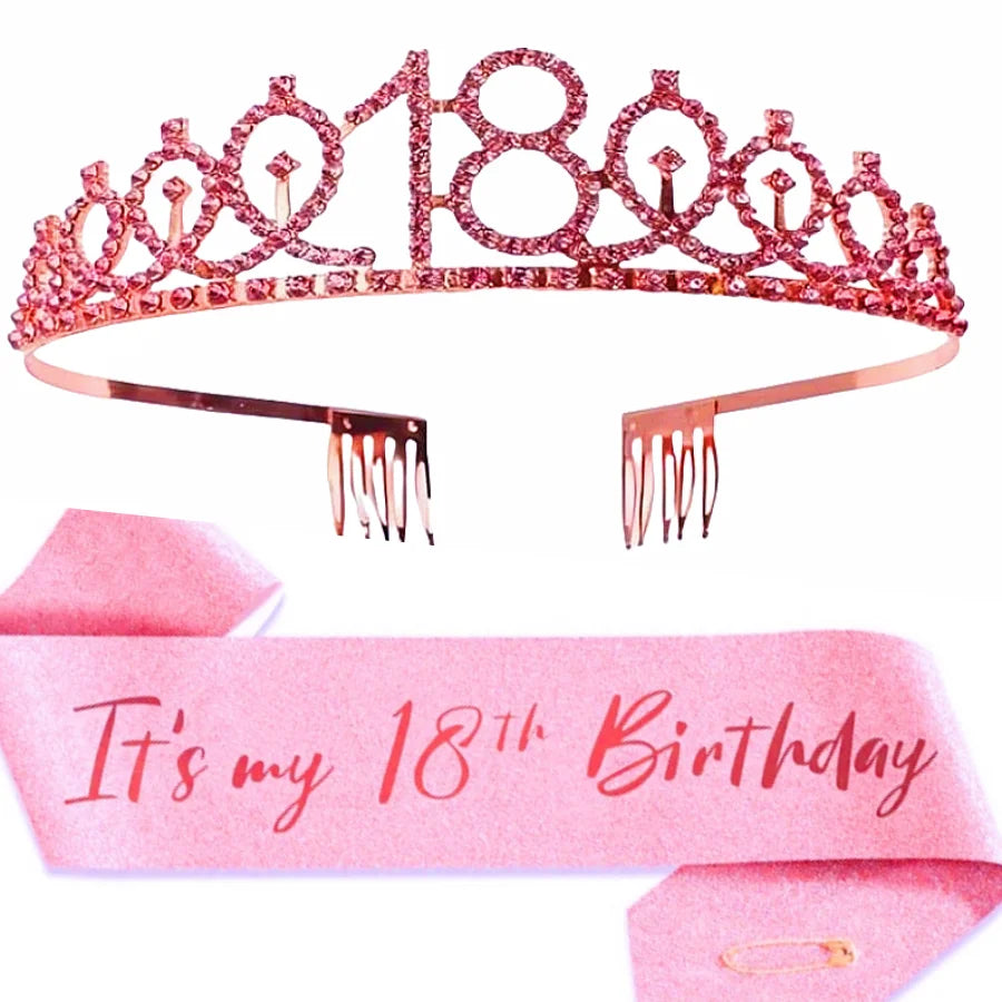 2pc/set Birthday Tiara Crown Sash Women Girls This Is My 4Th 5Th 6Th 7Th 8Th 9Th 10Th 13Th 16Th Birthday Party Decoration Gifts