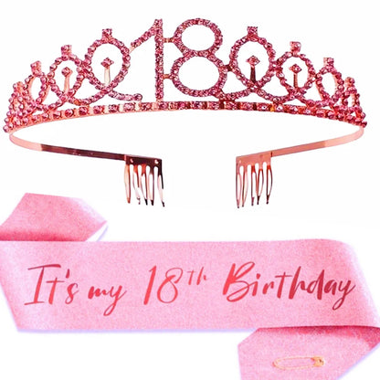 2pc/set Birthday Tiara Crown Sash Women Girls This Is My 4Th 5Th 6Th 7Th 8Th 9Th 10Th 13Th 16Th Birthday Party Decoration Gifts