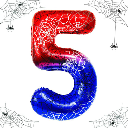 40 Inch Spider Theme Number 0-9 Foil Balloon Large Mylar for Kid Boy Movie Lover Birthday Party Anniversary Decoration Supplies
