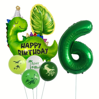 7pcs Happy Birthday Dinosaur Number Star Foil Balloons with Jurassic Theme Latex Balloon Children's Birthday Party Decorations