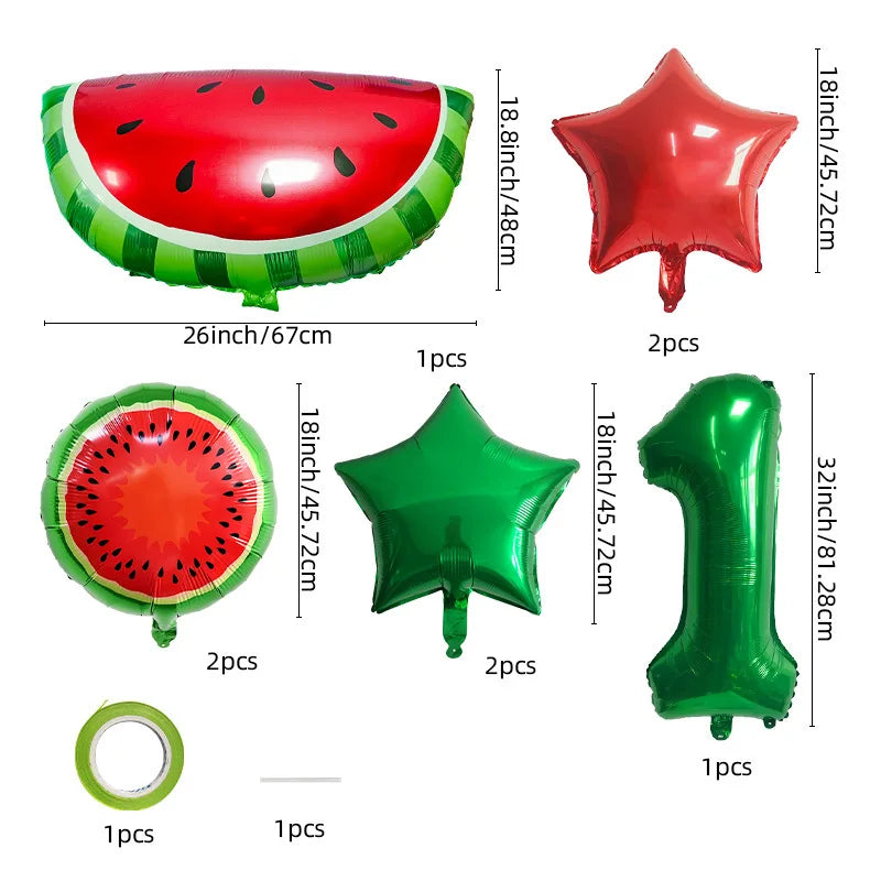 10Pcs New Summer Watermelon  Balloon Birthday Fruit Party Decoration Aluminum Film Balloon Set Party Balloon Decoration