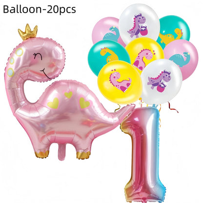 Pink Dinosaur Birthday Party Decorations Tableware Cup Plate Napkin 3D Dinosaur Balloon for Baby ShowerParty Supplies Favors