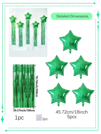 Five pointed star balloon and tassel rain curtain set for birthday parties, weddings, showers, party decorations