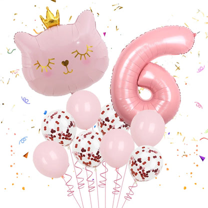 10pcs 32inch Number Cat Animal Foil Balloons Happy Birthday Decoration 1 2 3 4 5 6 7 8 9 Year Old Globos Supplies