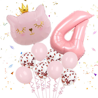10pcs 32inch Number Cat Animal Foil Balloons Happy Birthday Decoration 1 2 3 4 5 6 7 8 9 Year Old Globos Supplies