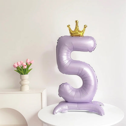 Standing matte purple crown digital aluminum foil balloon is suitable for birthday party interior decoration photo props
