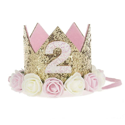 Couronne Anniversaire Fille Rose & Dorée | 1, 2 ou 3 Ans