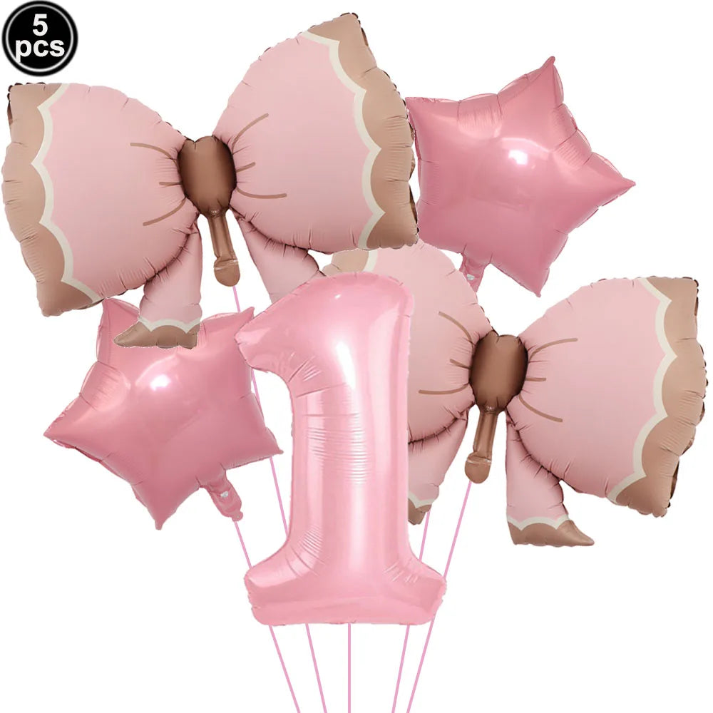 Ballon Chiffre Rose avec Nœuds | Lot de 5 Pièces