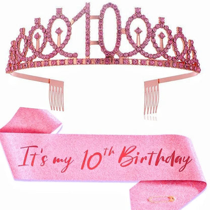 2pc/set Birthday Tiara Crown Sash Women Girls This Is My 4Th 5Th 6Th 7Th 8Th 9Th 10Th 13Th 16Th Birthday Party Decoration Gifts