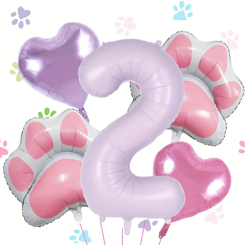 Ballons anniversaire | Patte de chat | Lot de 5 pièces
