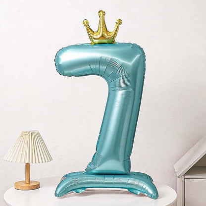Ballon Chiffre Anniversaire sur Pied avec Couronne | 40 Pouces | Turquoise