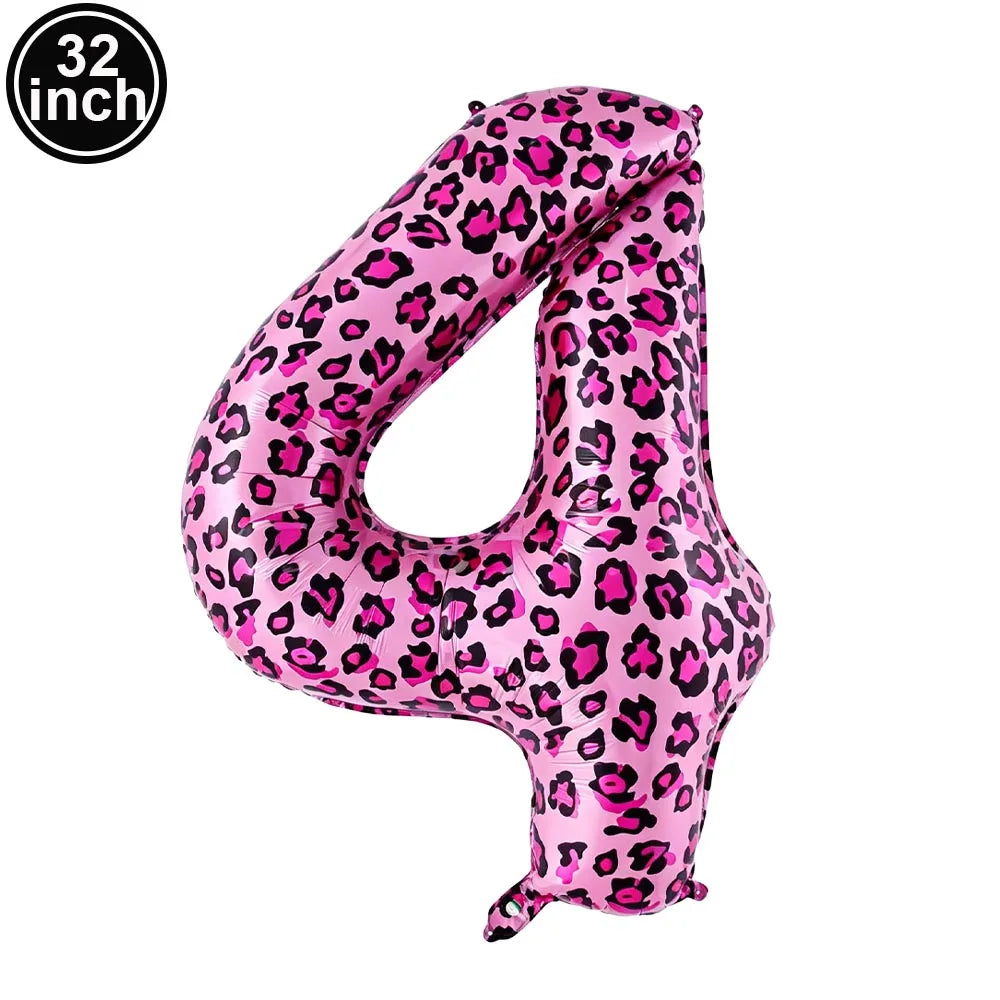Ballon chiffre léopard rose | 32 pouces