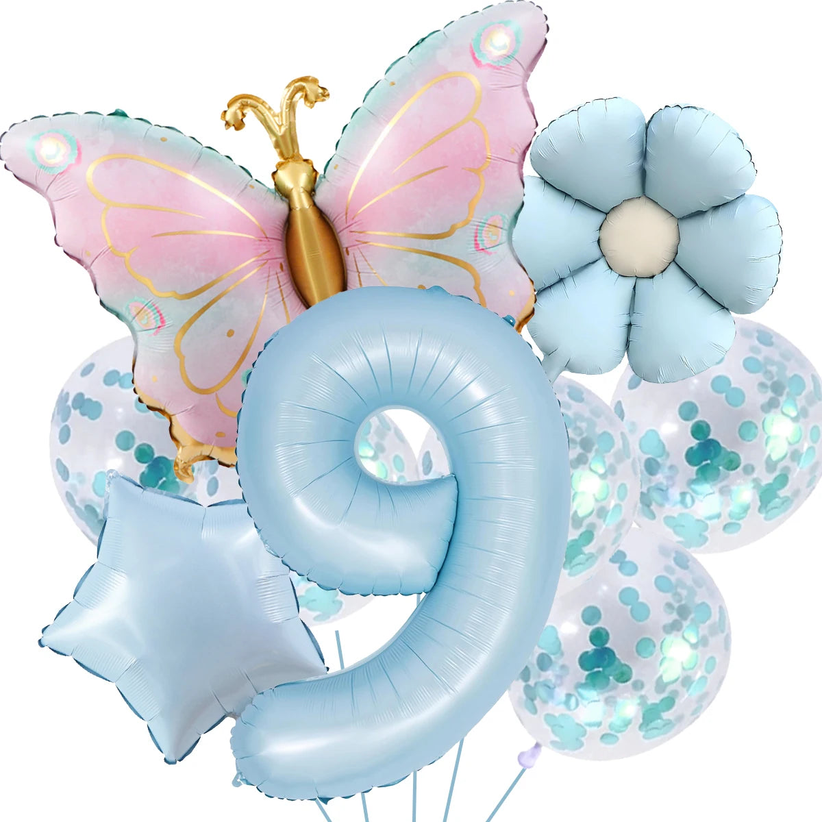 10Pcs 40-inch Blue & Pink Digital Butterfly Daisy Balloon Set - Perfect Butterfly-Themed Birthday Decoration for Boys & Girls‌