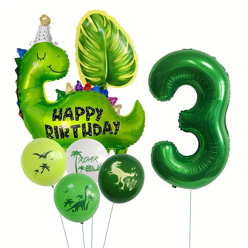 7pcs Happy Birthday Dinosaur Number Star Foil Balloons with Jurassic Theme Latex Balloon Children's Birthday Party Decorations
