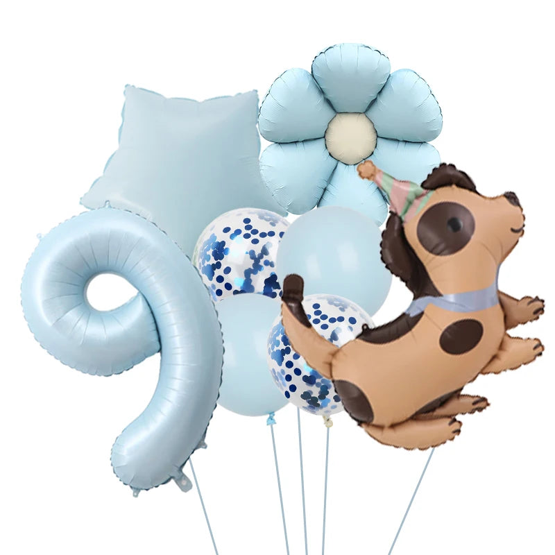 Ballon Anniversaire Chien Bleu | Lot de 8 Pièces