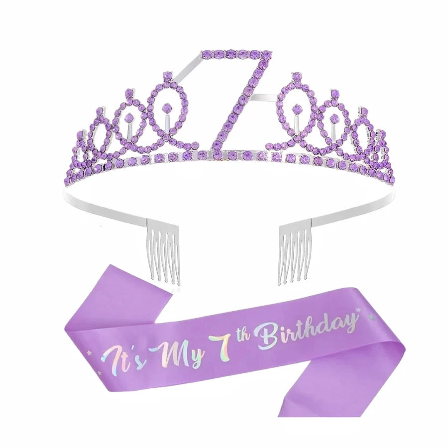 2pc/set Birthday Tiara Crown Sash Women Girls 3th 4th 5th 6th 7th 8th 9th 10th  Happy Birthday Party Favors Decorations Gift