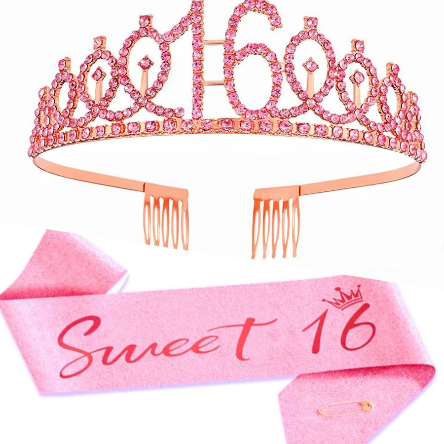 2pc/set Birthday Tiara Crown Sash Women Girls This Is My 4Th 5Th 6Th 7Th 8Th 9Th 10Th 13Th 16Th Birthday Party Decoration Gifts