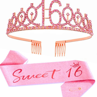 2pc/set Birthday Tiara Crown Sash Women Girls This Is My 4Th 5Th 6Th 7Th 8Th 9Th 10Th 13Th 16Th Birthday Party Decoration Gifts
