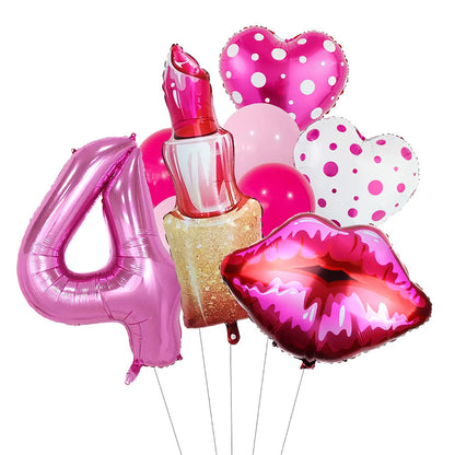 Lipstick Number Polka Dot Heart Aluminum Film Balloon 32inch Rose Red Number Suitable for Birthday Party Anniversary Decoration