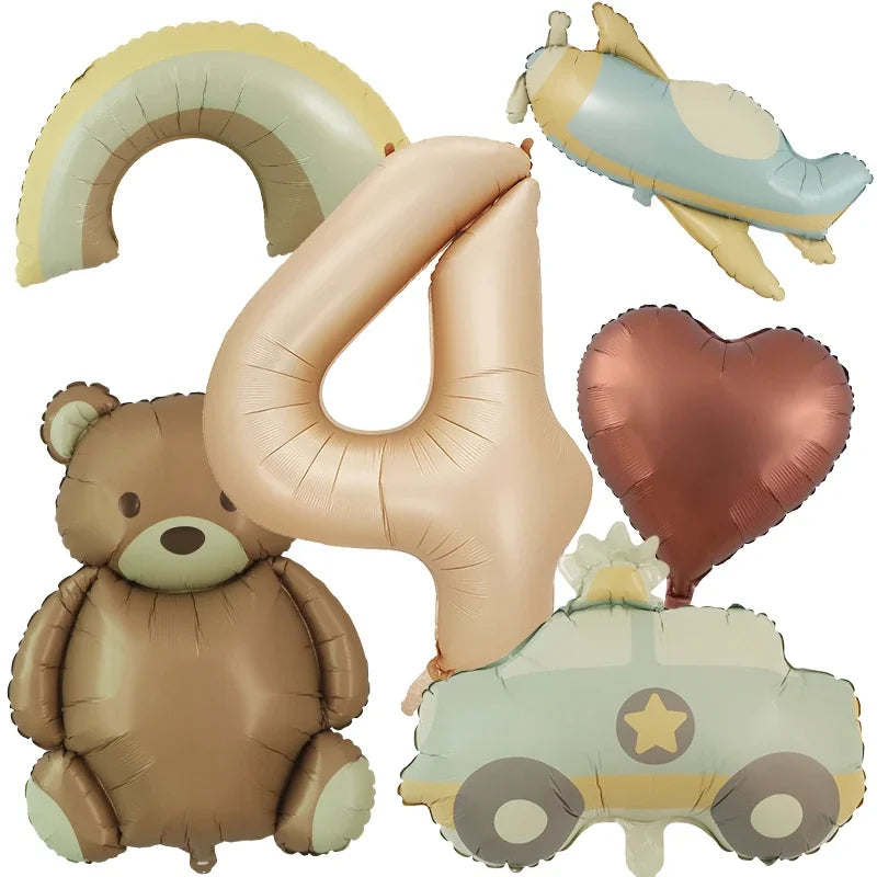 6pc Bear Balloon Rainbow Foil Inflated Mylar Bday Balloons Brown Bears Party Favors Decorations Party Supplies Helium Large Ball
