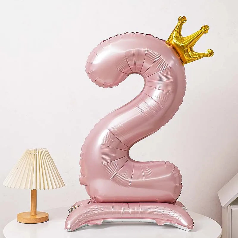 40-Inch Blue Standing Crown Digital Aluminum Film Pink Balloon Birthday Photo Decoration Balloon