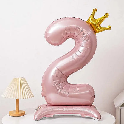 40-Inch Blue Standing Crown Digital Aluminum Film Pink Balloon Birthday Photo Decoration Balloon