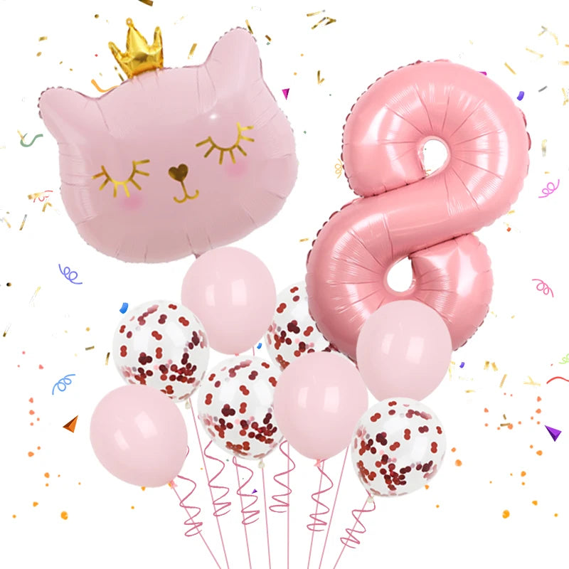 10pcs 32inch Number Cat Animal Foil Balloons Happy Birthday Decoration 1 2 3 4 5 6 7 8 9 Year Old Globos Supplies