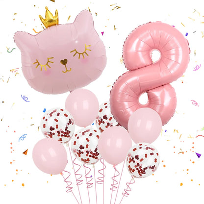 10pcs 32inch Number Cat Animal Foil Balloons Happy Birthday Decoration 1 2 3 4 5 6 7 8 9 Year Old Globos Supplies
